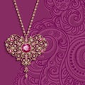 Vintage background with gold jewelry heart pendant Royalty Free Stock Photo